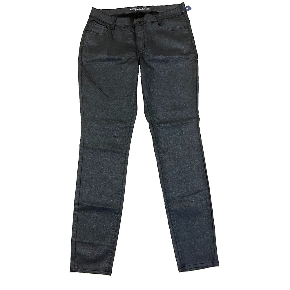 OLD NAVY Women's Jeans Rock Star Black With Holiday Shimmer Stretch Sz 16 Tall